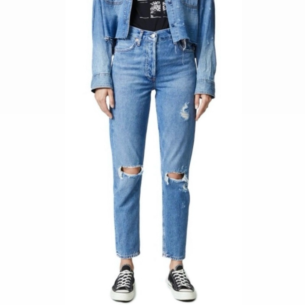 AGOLDE Jamie high-rise medium-wash distressed jeans. 💙